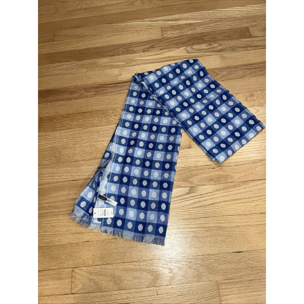 NWT TALBOTS Wool Blend Scarf Wrap Blue White Polka Dot‎ Check Reversible 75x18